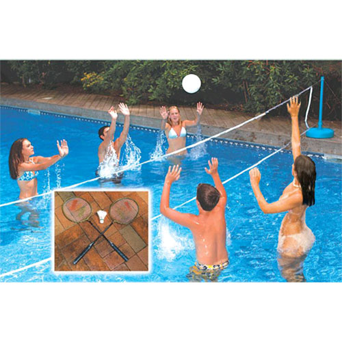 Cool Jam Inground Pool Across-the-Pool Volleyball/Badminton Set Combo, 9185